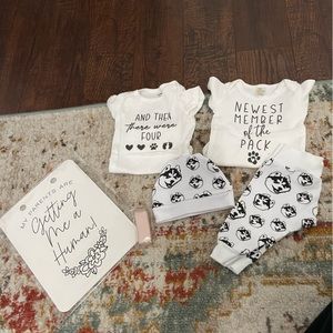 BABY BUNDLE! Selling newborn matching set, baby announcement sign, Two 0-3 onsie